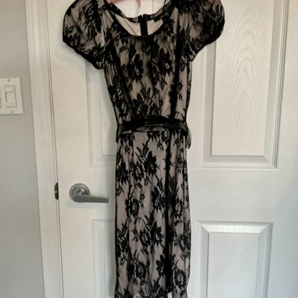 Mango black/blush cocktail lace dress with belt, short sleeves size xs - Picture 8 of 11